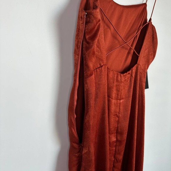 Lulus Marabel Rust Orange Satin Slit Backless Cami Midi Dress XS - Picture 14 of 15